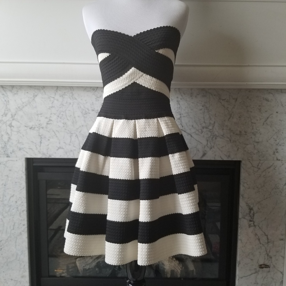 Sis Sis Stripped Strapless Bandage Elastic Dress S